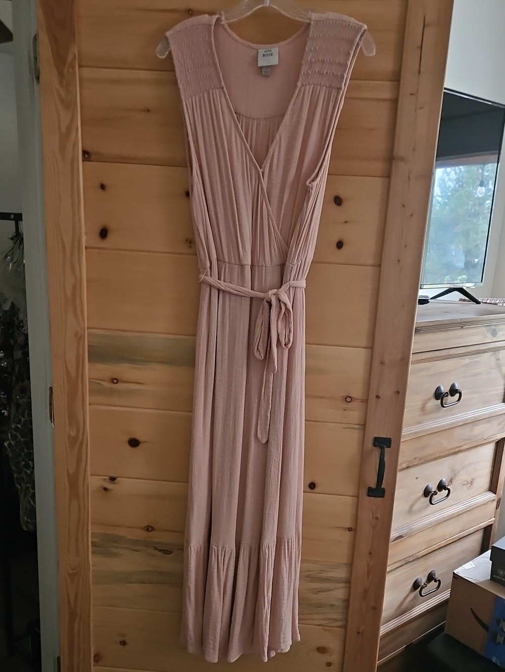 Knox Rose Blush Pink Sleeveless Maxi Wrap Dress with Tie